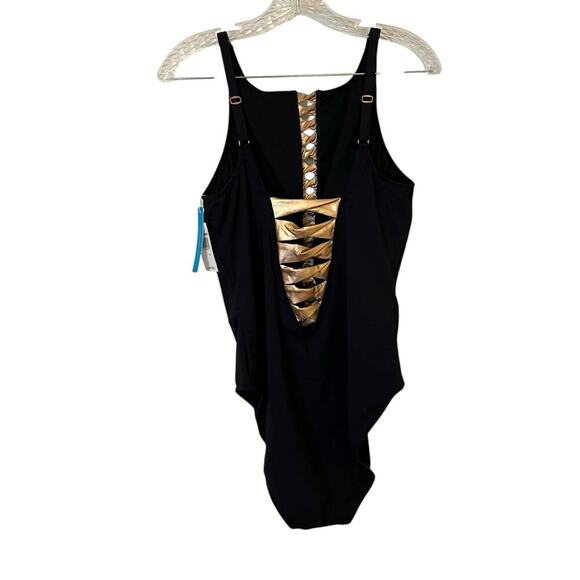 Bleu Rod Beattie Twister High Neck Cut Out One Piece Swimsuit Size 14 MWT - Picture 6 of 12